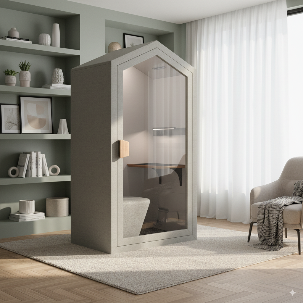 akoestische POD te zien bij iemand thuis in huis.