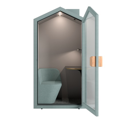 Akoestische POD voorkant zichtbaar met deur open.