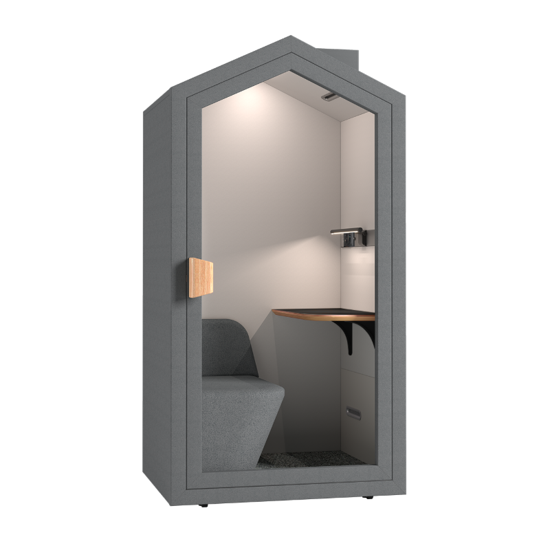 Akoestische POD van de voorkant in kleur grijs.