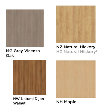 afbeelding van de verschillende melamine (MFC) opties qua kleuren voor het blad van het bureau