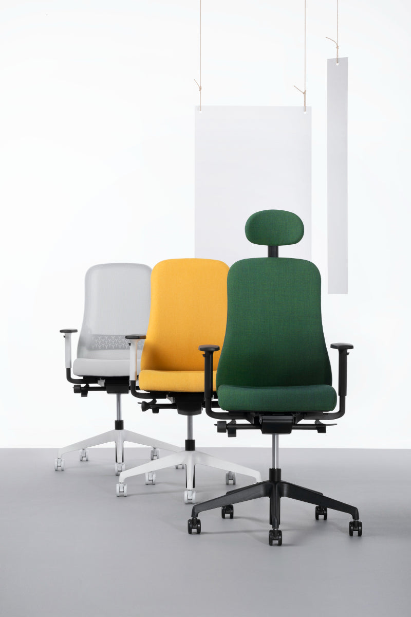 afbeelding 3 verschillende kleuren Souly bureaustoelen