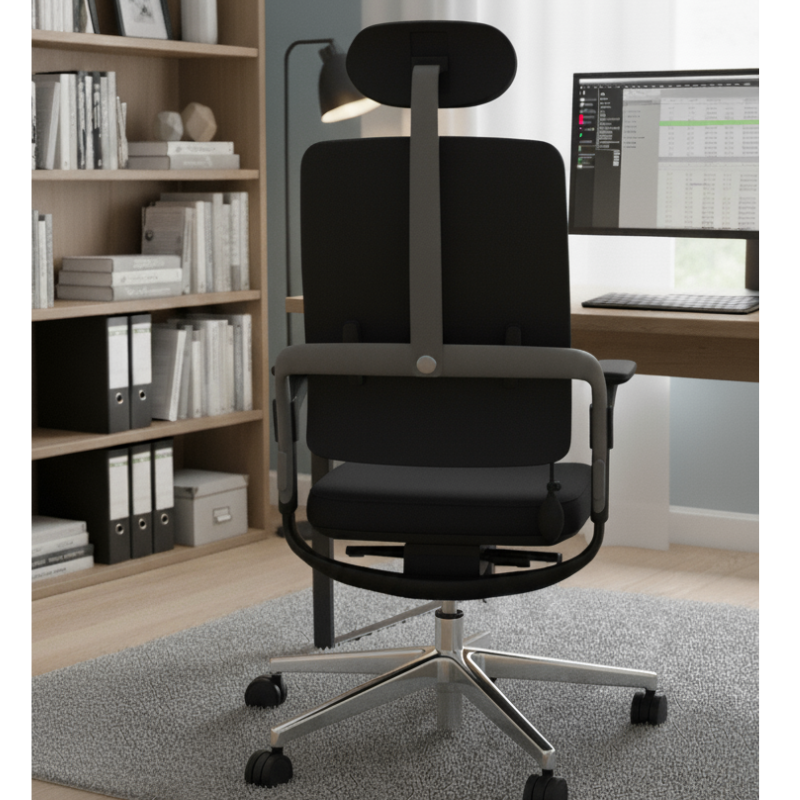 achterkant xenium ergonomische zwarte bureaustoel met gepolijste aluminium voet