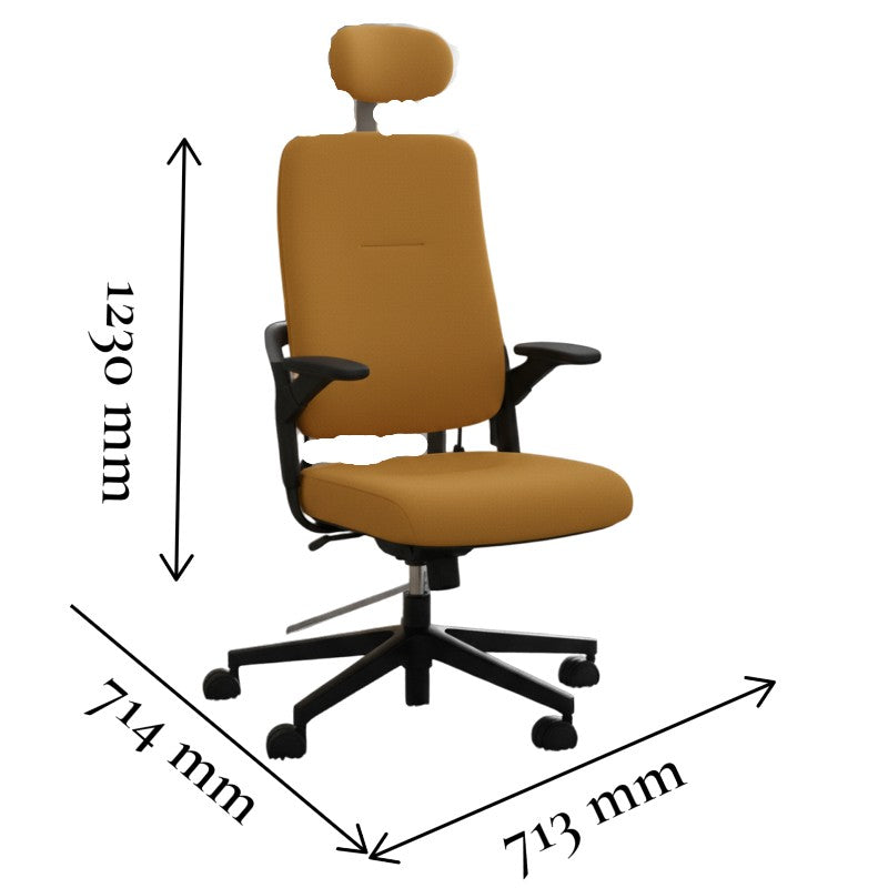 xenium bureaustoel geel vooraanzicht met witte achtergrond inclusief afmetingen