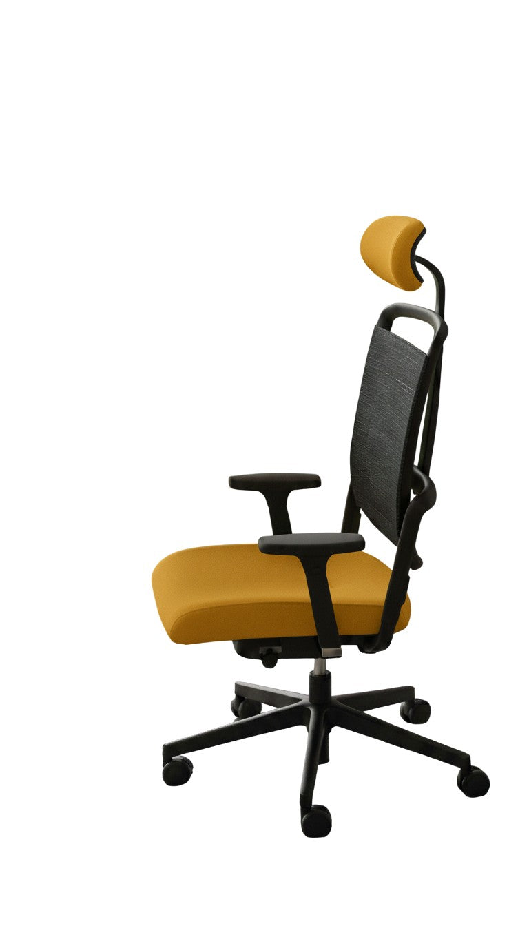 xenium mesh bureaustoel zijkant geel met witte achtergrond