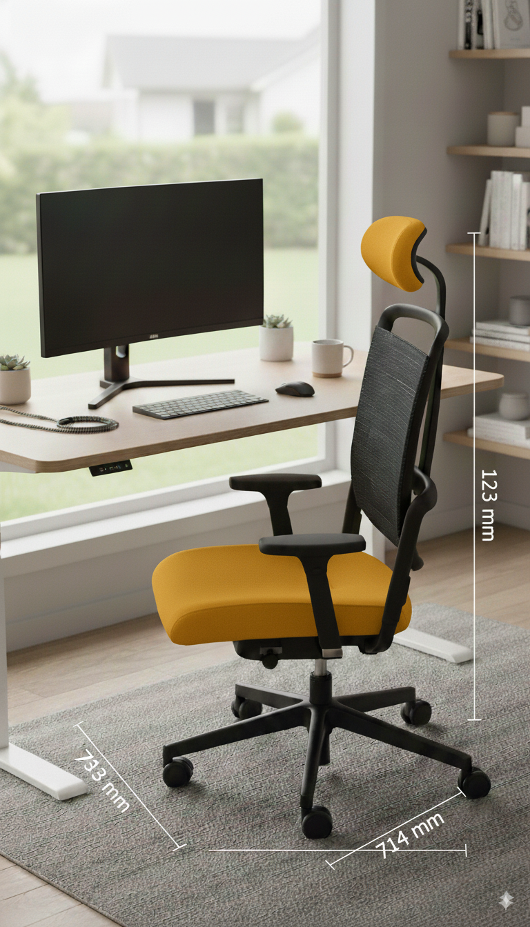 Xenium mesh bureaustoel in de kleur geel afgebeeld in een thuiskantoor