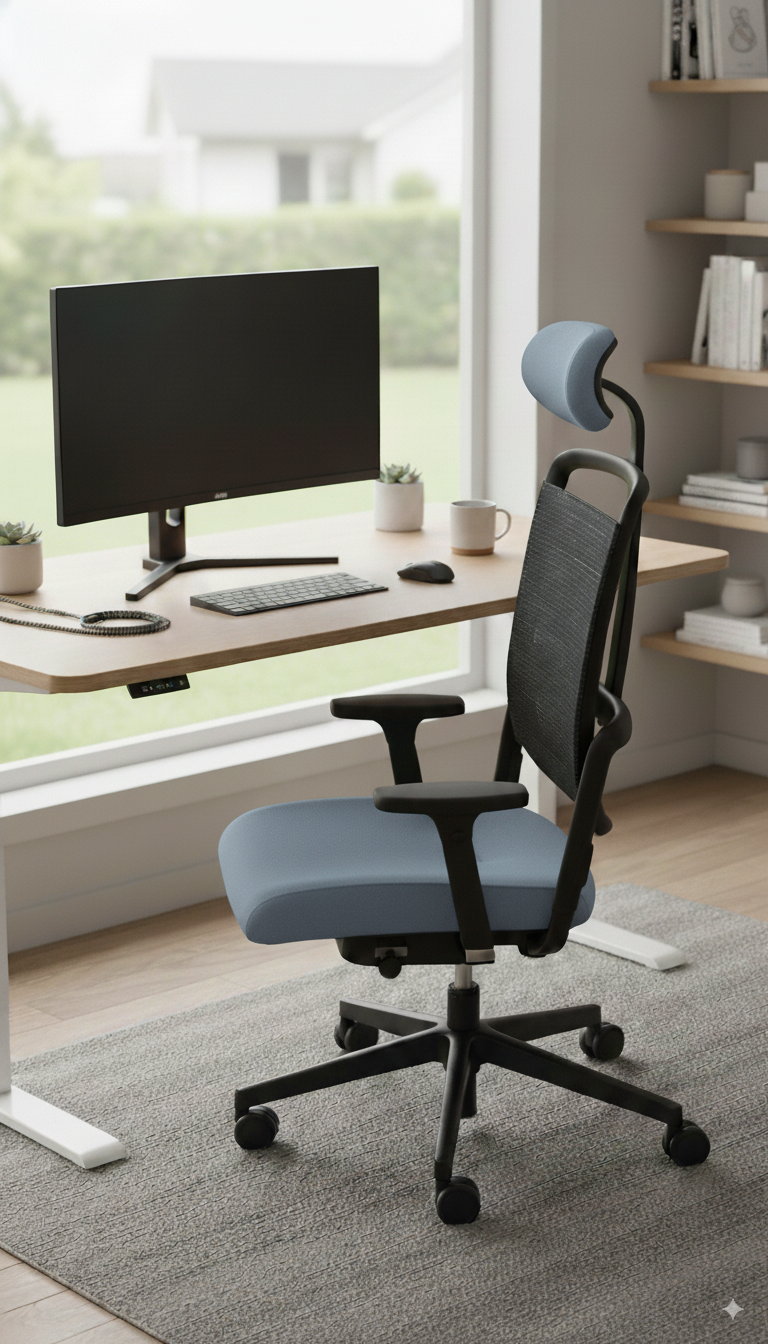 Xenium mesh bureaustoel in de kleur licht grijs afgebeeld in een thuiskantoor