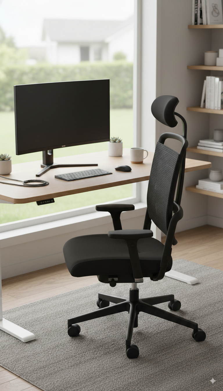 Xenium mesh bureaustoel in de kleur zwart afgebeeld in een thuiskantoor