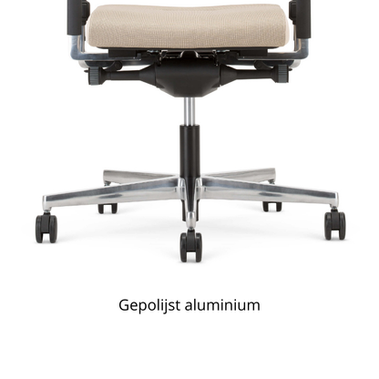 gepolijst aluminium kruisvoet vooraanzicht bij beige xilium duoback bureaustoel