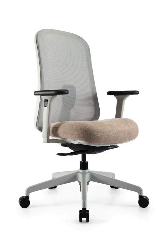 Ergonomische bureaustoel Nova in lichtgrijs design zij-aanzicht