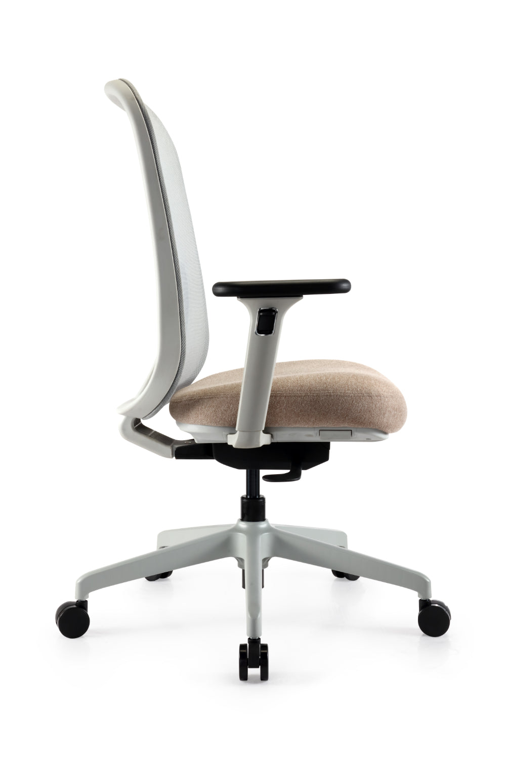 Ergonomische bureaustoel Nova in lichtgrijs design zij-aanzicht