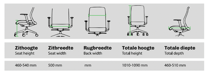 details bureaustoel Nova wat betreft afmetingen