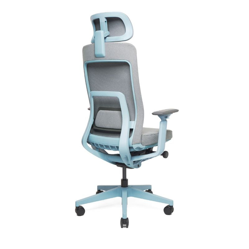 ergoflex10 bureaustoel blauw met hoofdsteun achterkant