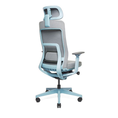 ergoflex10 bureaustoel blauw met hoofdsteun achterkant