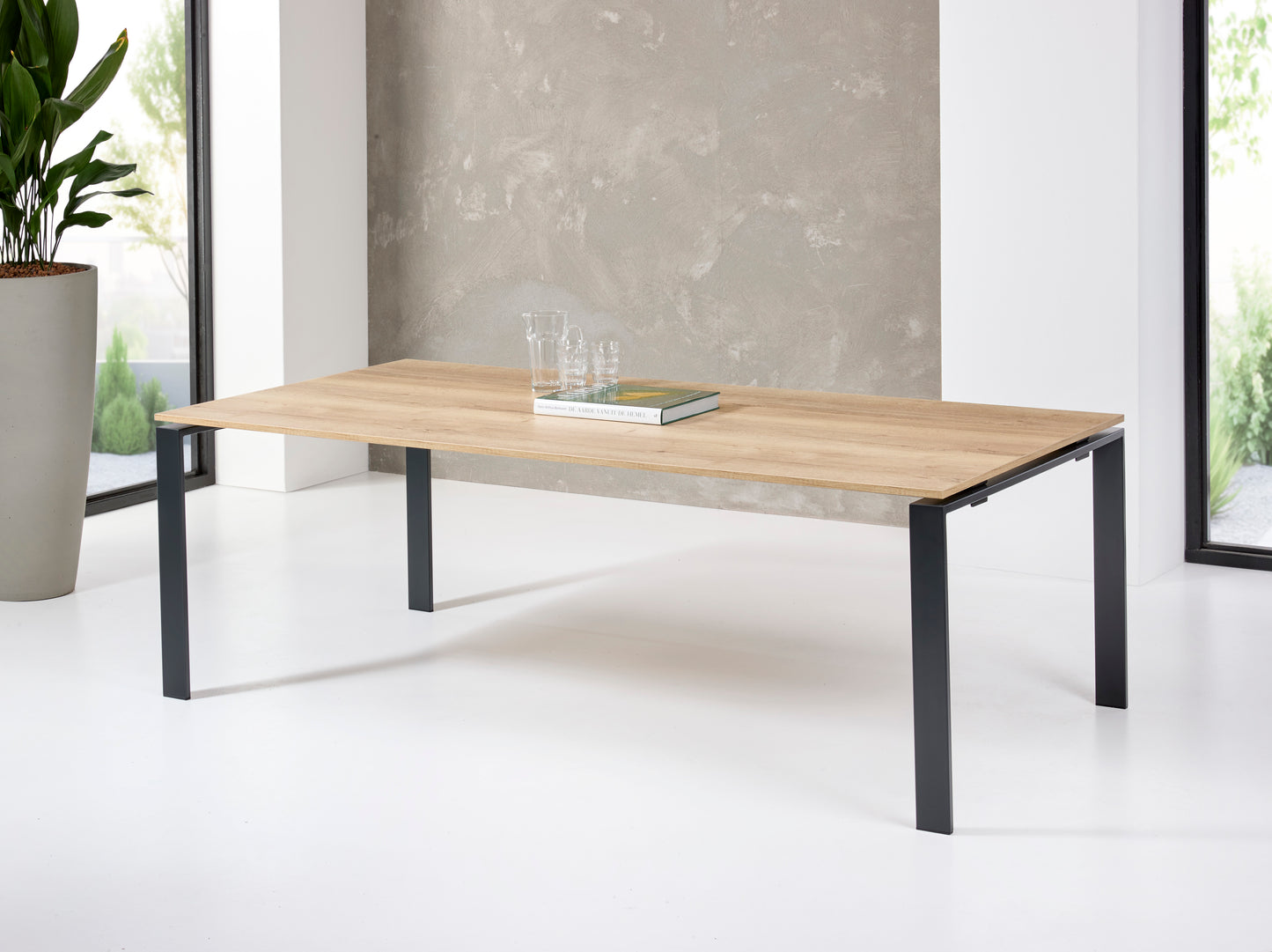 grote vergadertafel houtlook antraciet onderstel